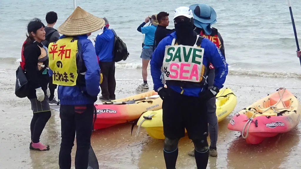 Protesters on the beach of Oura Bay in Henoko